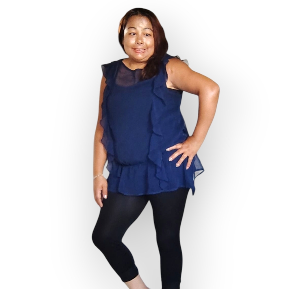 Jonathan Martin Navy Ruffle Blouse - Picture 2 of 16